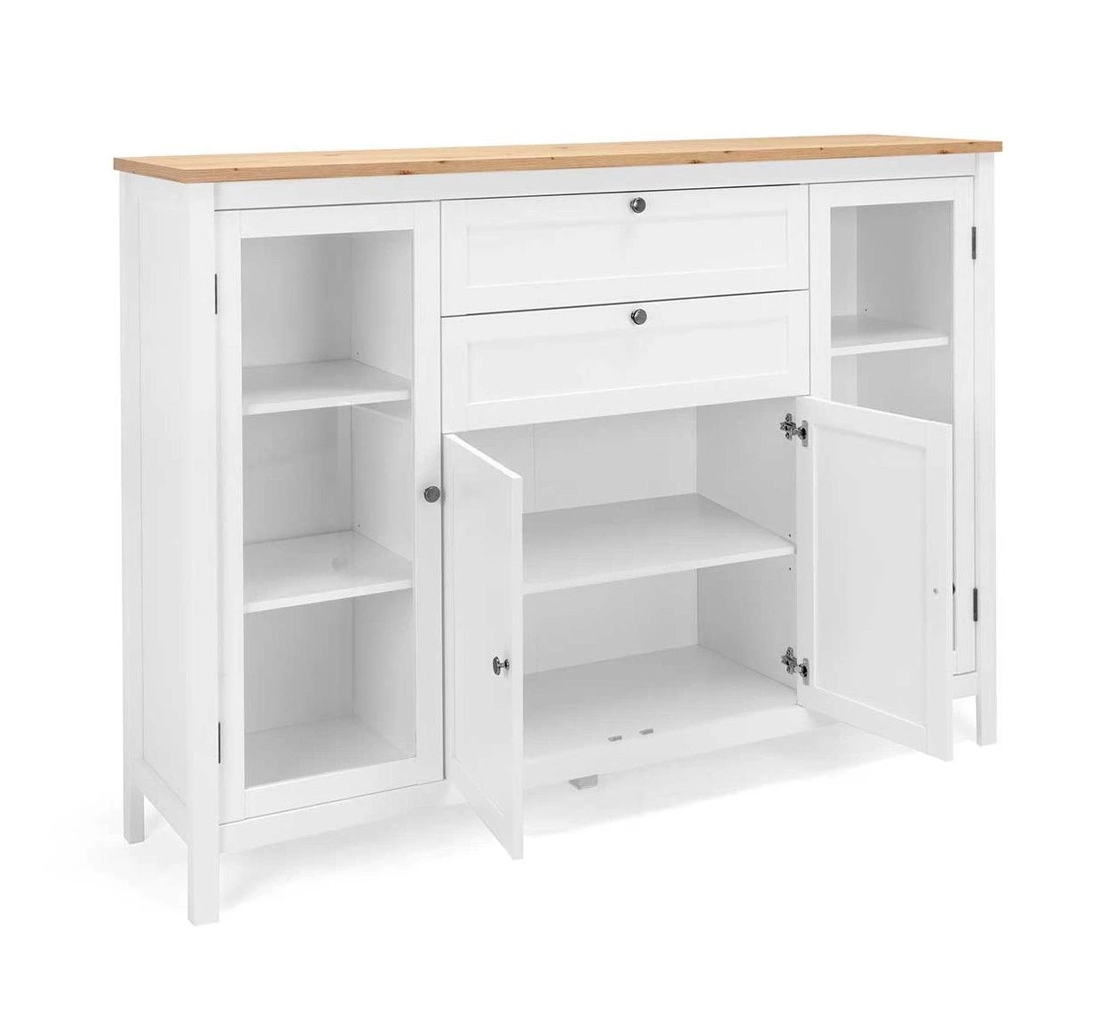 Buffetkast Berge 4 Deuren & 2 Lades - Wit/eik 6 Buffetkast Berge 4 Deuren & 2 Lades - Wit/eik - Afbeelding 6