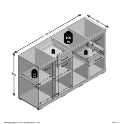FMD Dressoir Cristal 160x90x50 - Beton/wit -Collectie Woonkamermeubels Bristol 4 XL b5d1