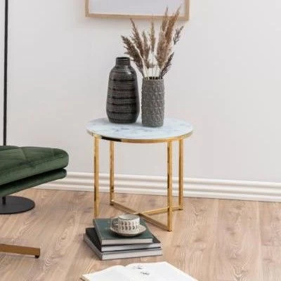 Ronde Bijzettafel Anika ø50cm - Wit Marmer/ Goud 1 Ronde Bijzettafel Anika ø50cm - Wit Marmer/ Goud