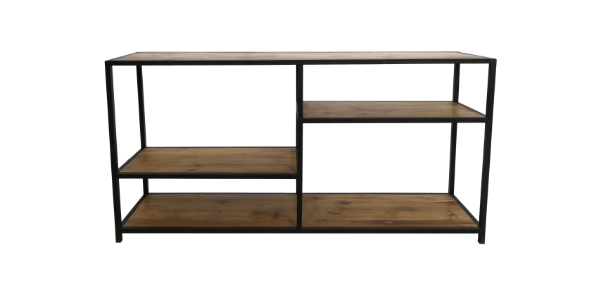 Bijzettafel Junction 150x35cm 3 Legplanken - Zwart/bruin 2 Bijzettafel Junction 150x35cm 3 Legplanken - Zwart/bruin - Afbeelding 2