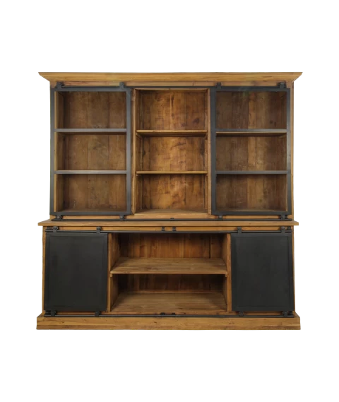 Vitrinekast Blackburn 220cm 2 Deuren & 6 Lades - Teak 4 Vitrinekast Blackburn 220cm 2 Deuren & 6 Lades - Teak - Afbeelding 4