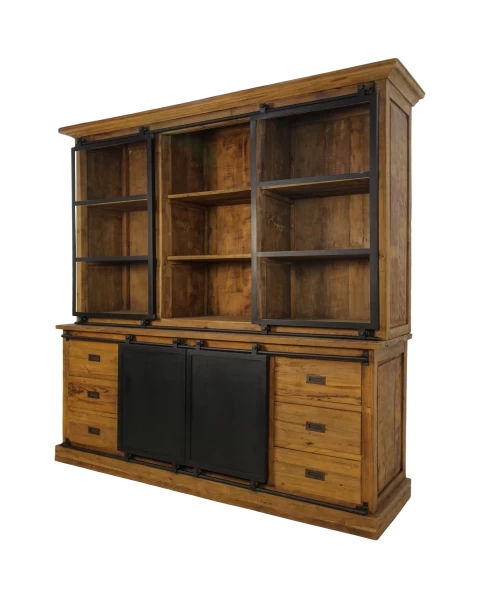 Vitrinekast Blackburn 220cm 2 Deuren & 6 Lades - Teak 5 Vitrinekast Blackburn 220cm 2 Deuren & 6 Lades - Teak - Afbeelding 5