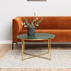 Salontafel Alisma ø80cm - Groen Marmer/ Goud