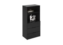 FMD Commode Damien 50cm Met 3 Lades - Zwart -Collectie Woonkamermeubels Dark 6 Perspektive geschlossen mit Deko d9ff
