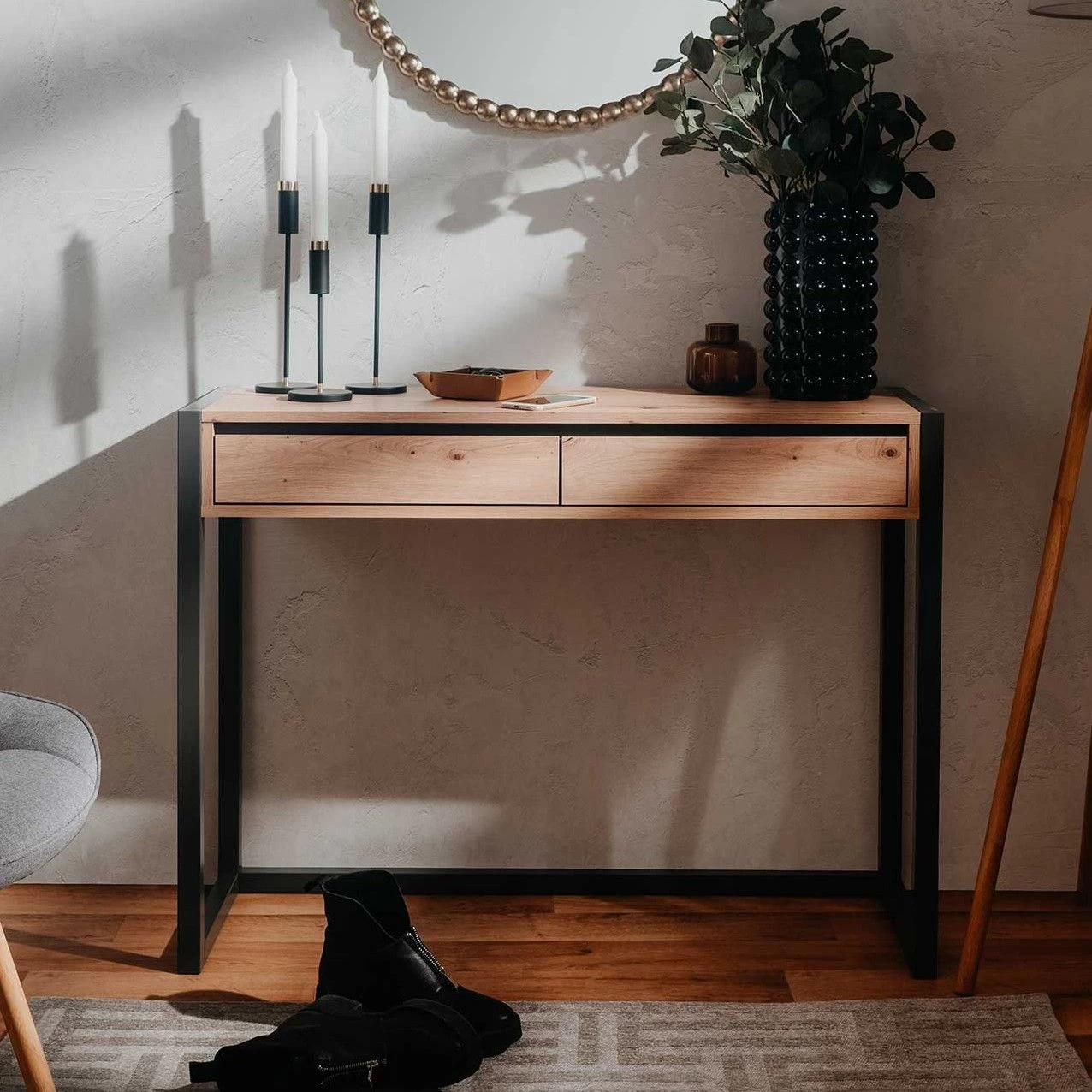 Sidetable Damon 100cm 2 Lades - Eik/antraciet 1 Sidetable Damon 100cm 2 Lades - Eik/antraciet