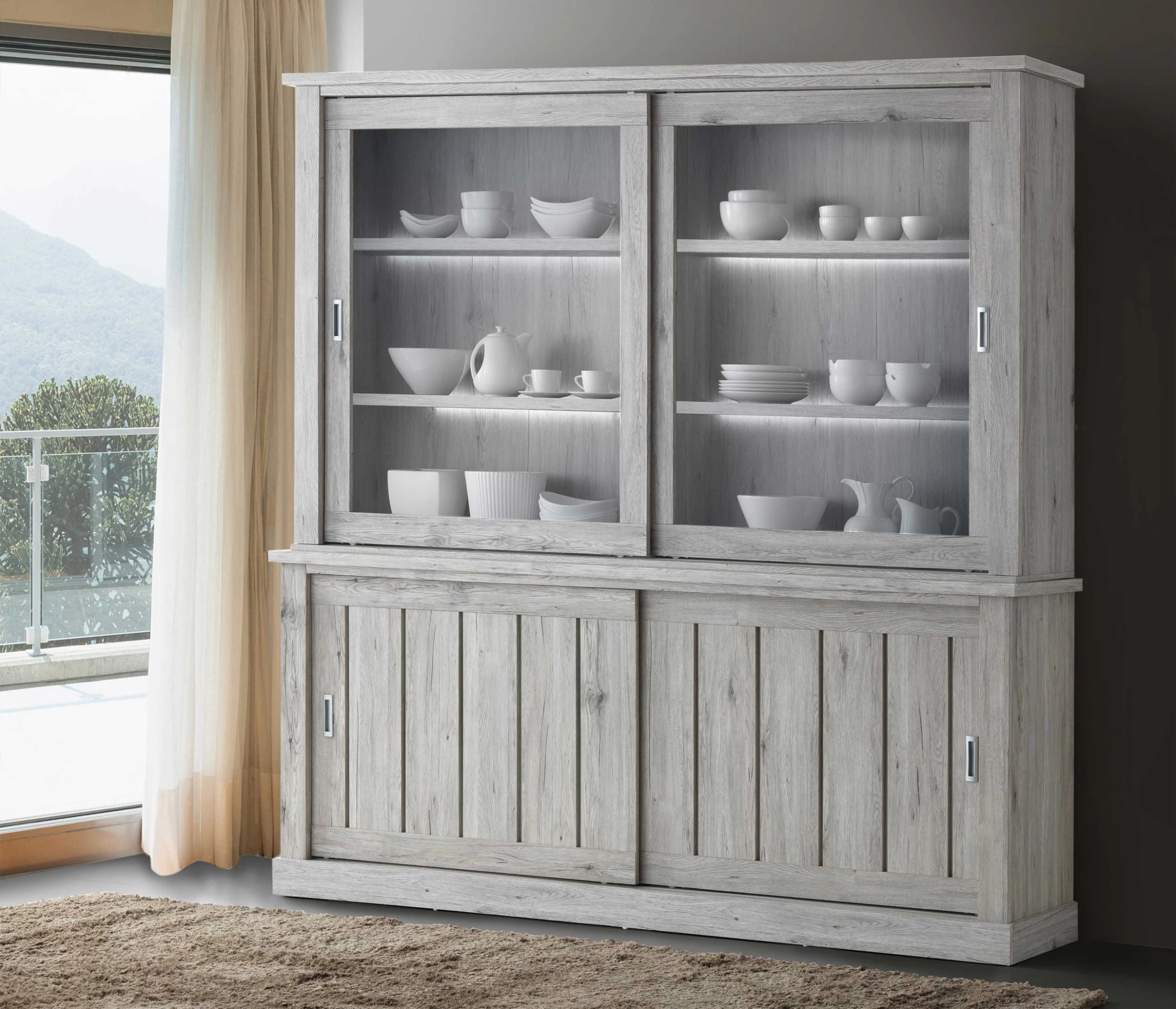 Dressoir Eddy 221cm 2 Schuifdeuren - Eik 4 Dressoir Eddy 221cm 2 Schuifdeuren - Eik - Afbeelding 4