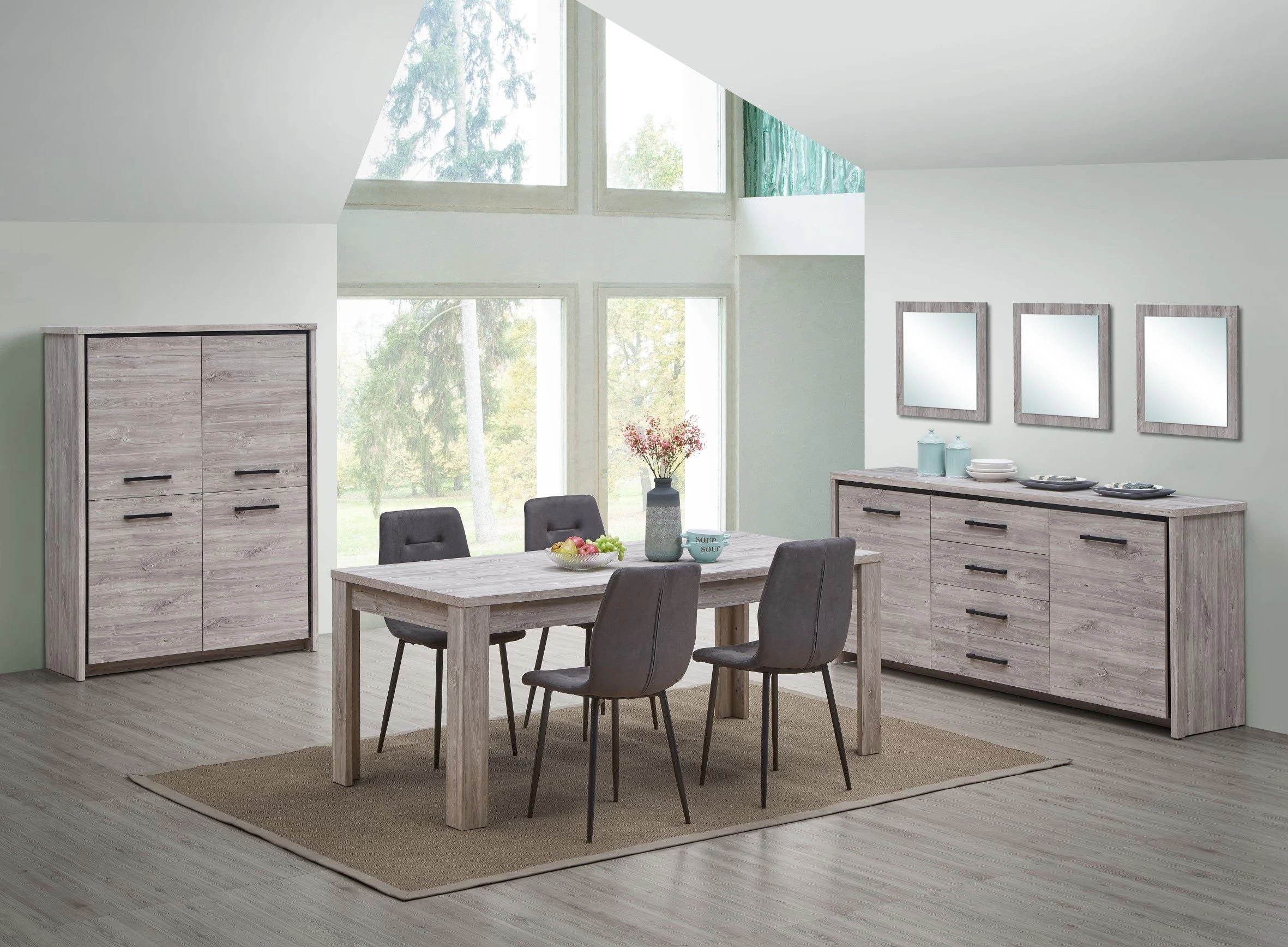 Buffetkast Sela 120cm, 4 Deuren - Grijze Eik 2 Buffetkast Sela 120cm, 4 Deuren - Grijze Eik - Afbeelding 2