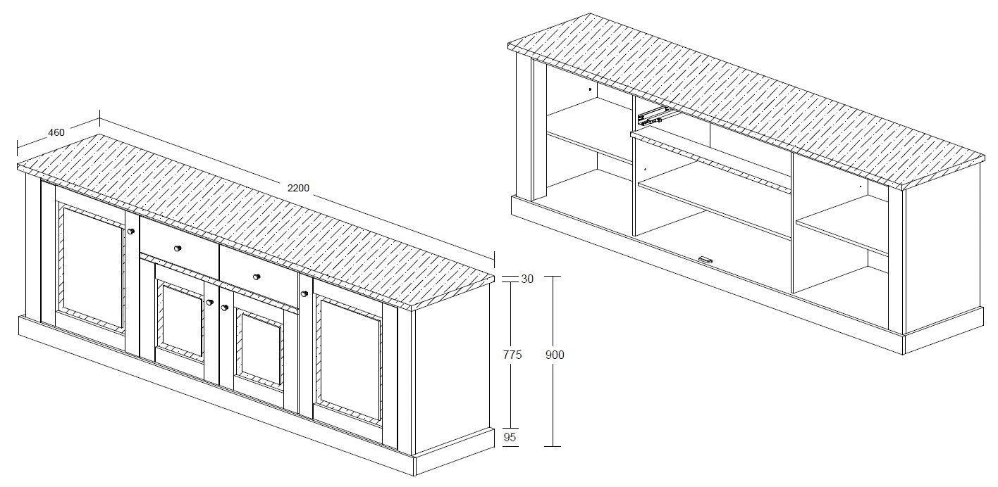 Dressoir Hannelore 220cm 4 Deuren 1 Lade - Eik/betonlook 3 Dressoir Hannelore 220cm 4 Deuren 1 Lade - Eik/betonlook - Afbeelding 3