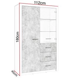 Vitrinekast Alexi Met Ledverlichting - Wit/beton 7 Vitrinekast Alexi Met Ledverlichting - Wit/beton -Collectie Woonkamermeubels Gent 01 vitrinekast met afmetingen f307