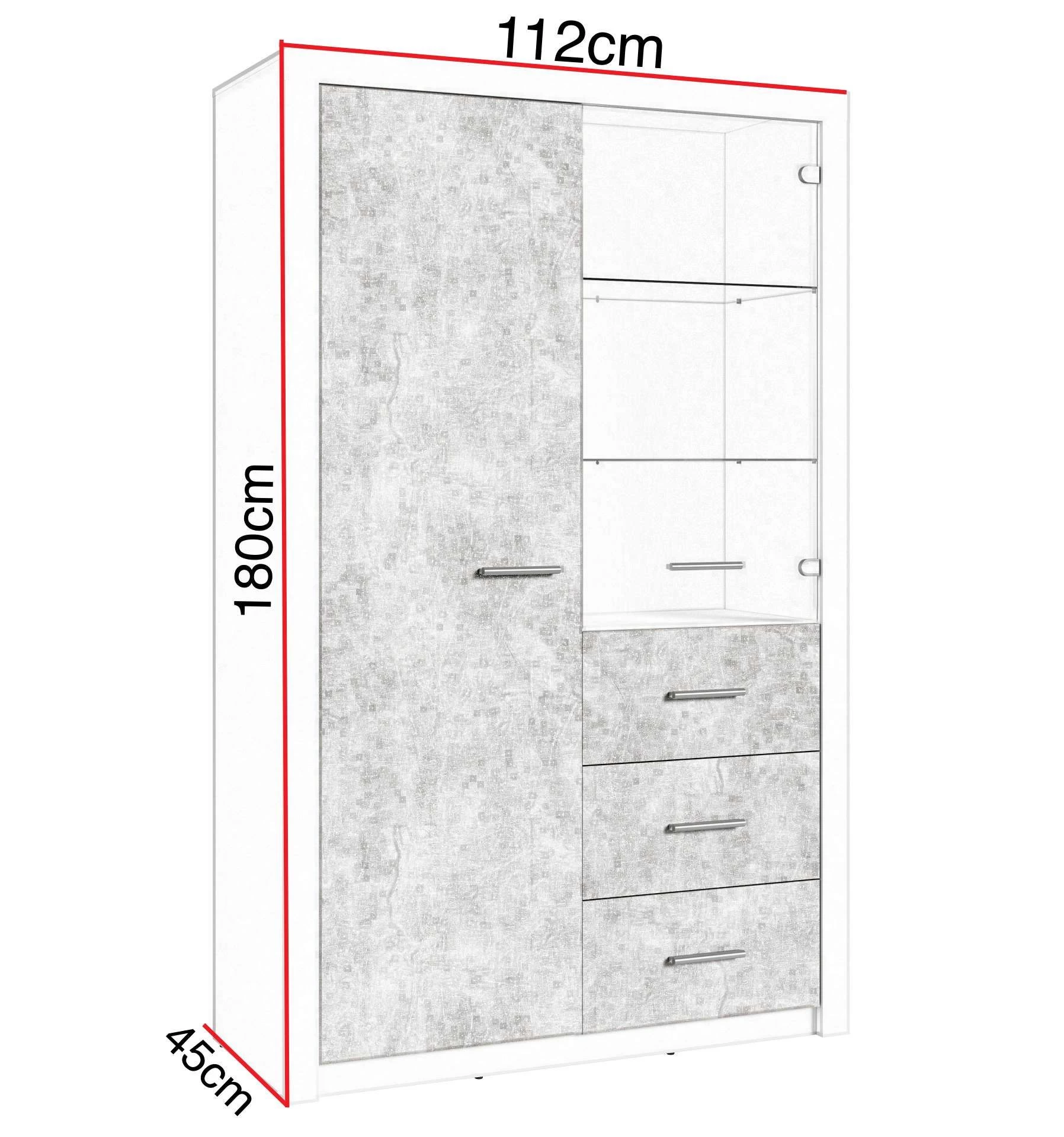 Vitrinekast Alexi Met Ledverlichting - Wit/beton 3 Vitrinekast Alexi Met Ledverlichting - Wit/beton - Afbeelding 3