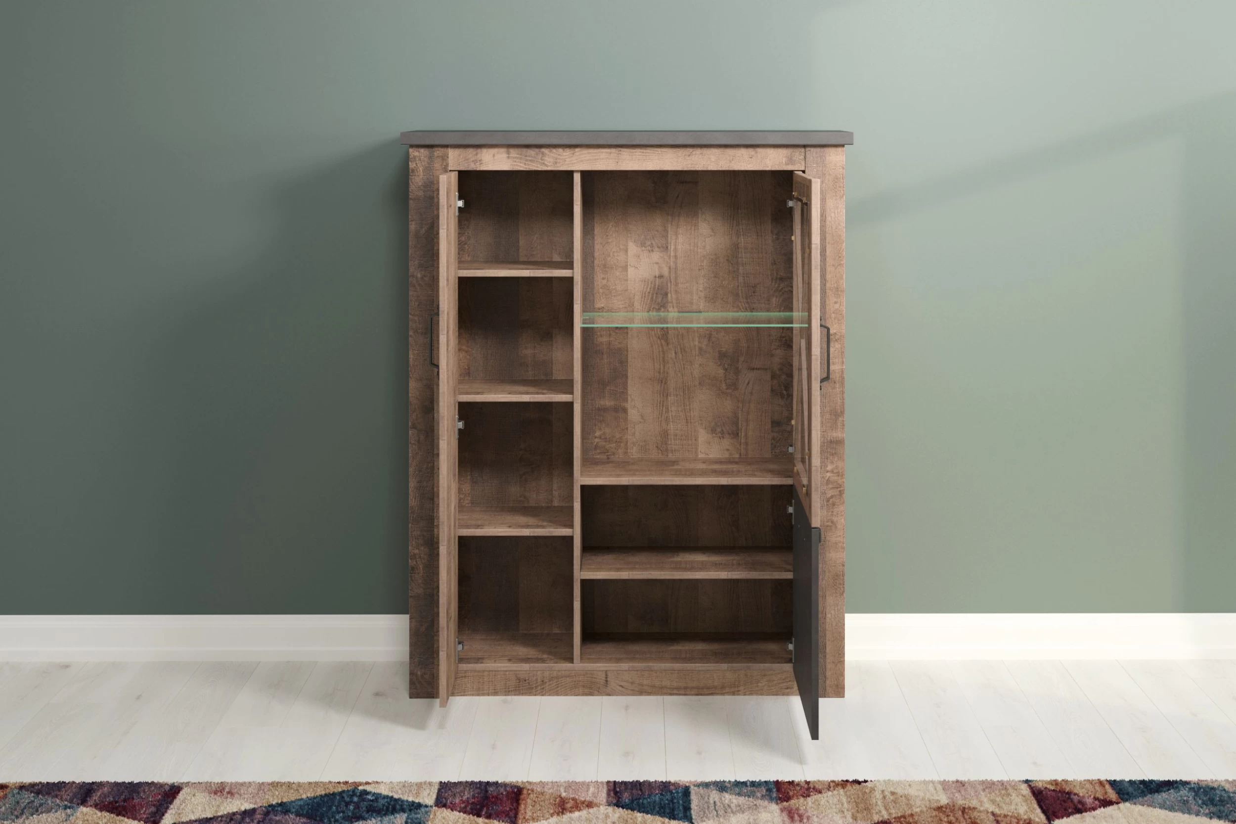 Vitrinekast Georgia | 114 X 38 X 142 Cm | Tobacco-Brown Oak-decor 3 Vitrinekast Georgia | 114 X 38 X 142 Cm | Tobacco-Brown Oak-decor - Afbeelding 3