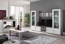 Vitrinekast Greta 2 Deuren - Beton/wit -Collectie Woonkamermeubels Greta tv wand met 1 deurs vitrines. 2e4f