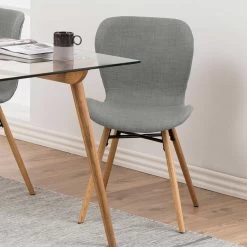 Stoffen Stoel Tilda Met Schuine Poten - Lichtgrijs/eik