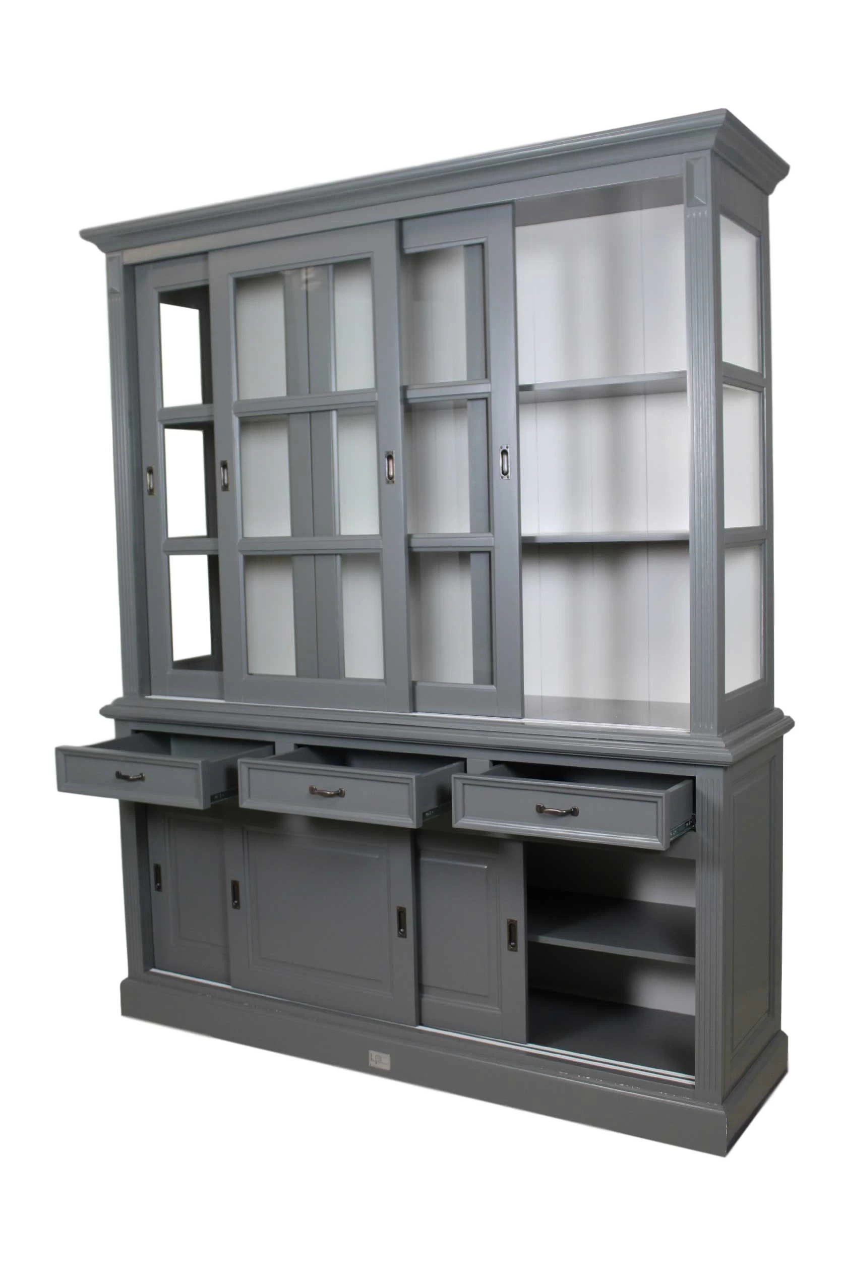 Buffetkast Provence 180 Cm Met 6 Deuren & 3 Lades - Donkergrijs/wit 5 Buffetkast Provence 180 Cm Met 6 Deuren & 3 Lades - Donkergrijs/wit - Afbeelding 5