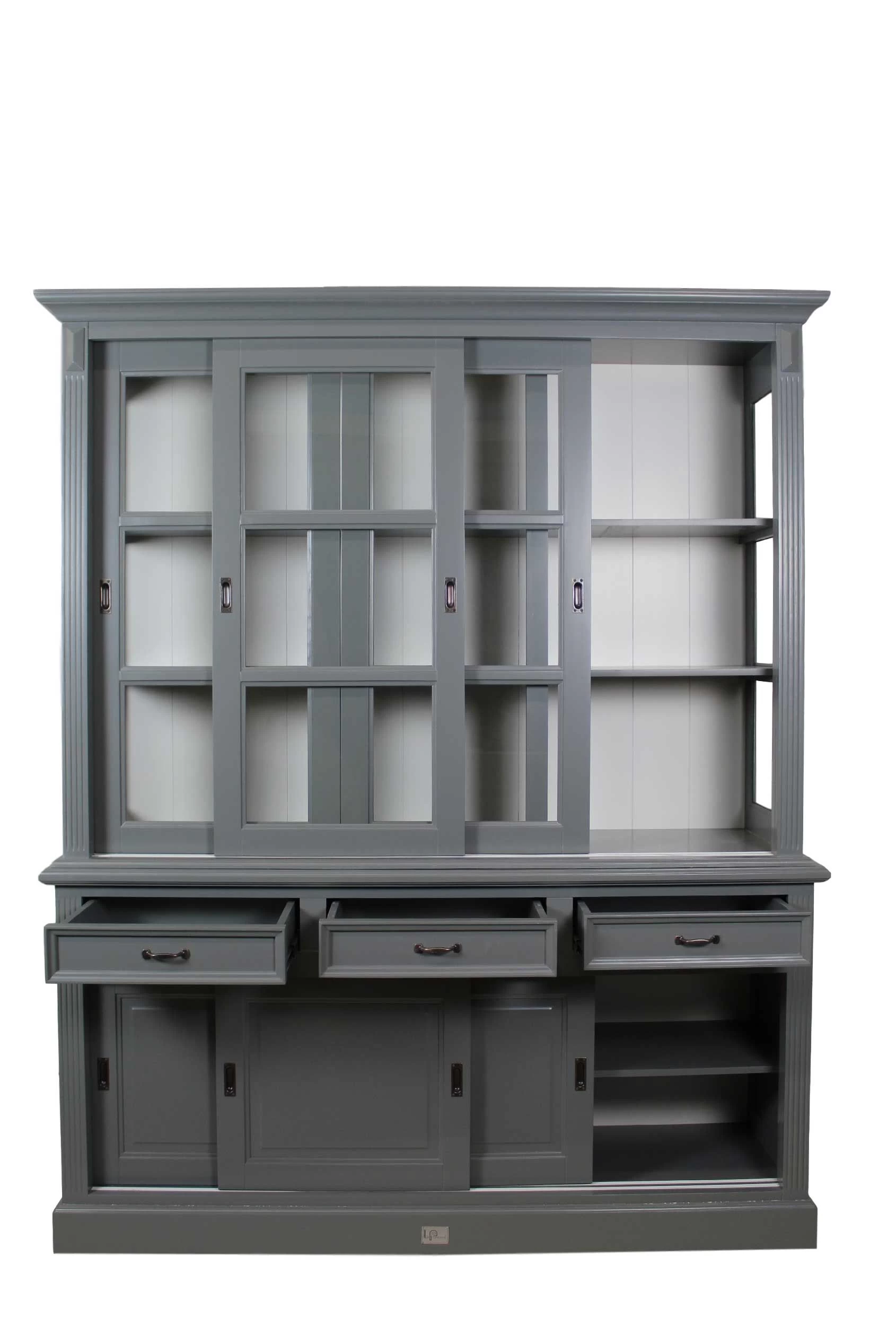 Buffetkast Provence 180 Cm Met 6 Deuren & 3 Lades - Donkergrijs/wit 3 Buffetkast Provence 180 Cm Met 6 Deuren & 3 Lades - Donkergrijs/wit - Afbeelding 3