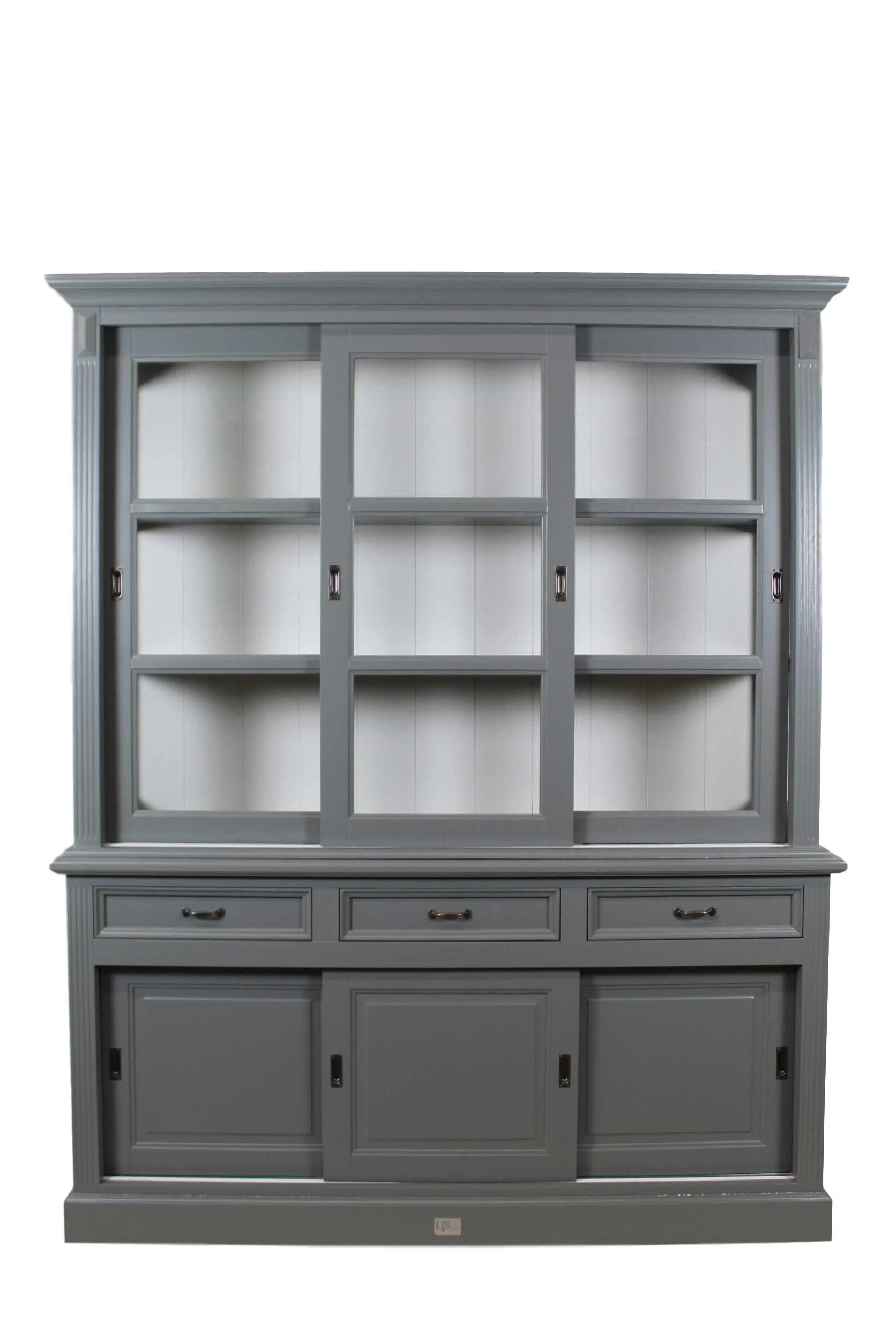 Buffetkast Provence 180 Cm Met 6 Deuren & 3 Lades - Donkergrijs/wit 4 Buffetkast Provence 180 Cm Met 6 Deuren & 3 Lades - Donkergrijs/wit - Afbeelding 4