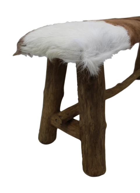 Decoratieve Bank Bangku 100cm Rustiek – Geitenhuid/teak 3 Decoratieve Bank Bangku 100cm Rustiek – Geitenhuid/teak - Afbeelding 3