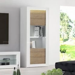 Vitrinekast Kaia 80cm 1 Deur - Hoogglans Wit/eik