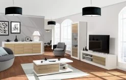 Vitrinekast Kaia 80cm 1 Deur - Hoogglans Wit/eik -Collectie Woonkamermeubels Kaia wit eik verkleind8 3ff0