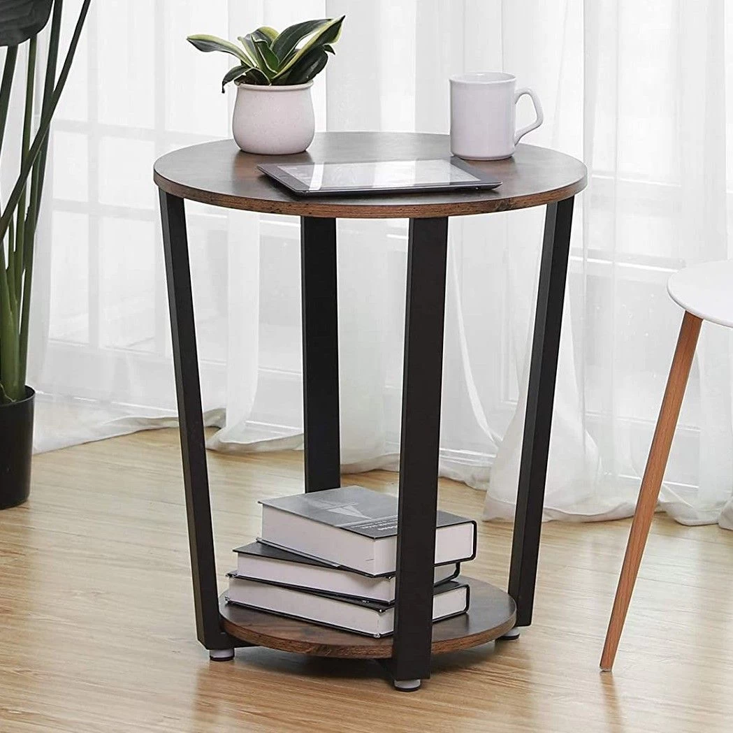 Rond Bijzettafeltje Firas Ø50 - Bruin/zwart 1 Rond Bijzettafeltje Firas Ø50 - Bruin/zwart