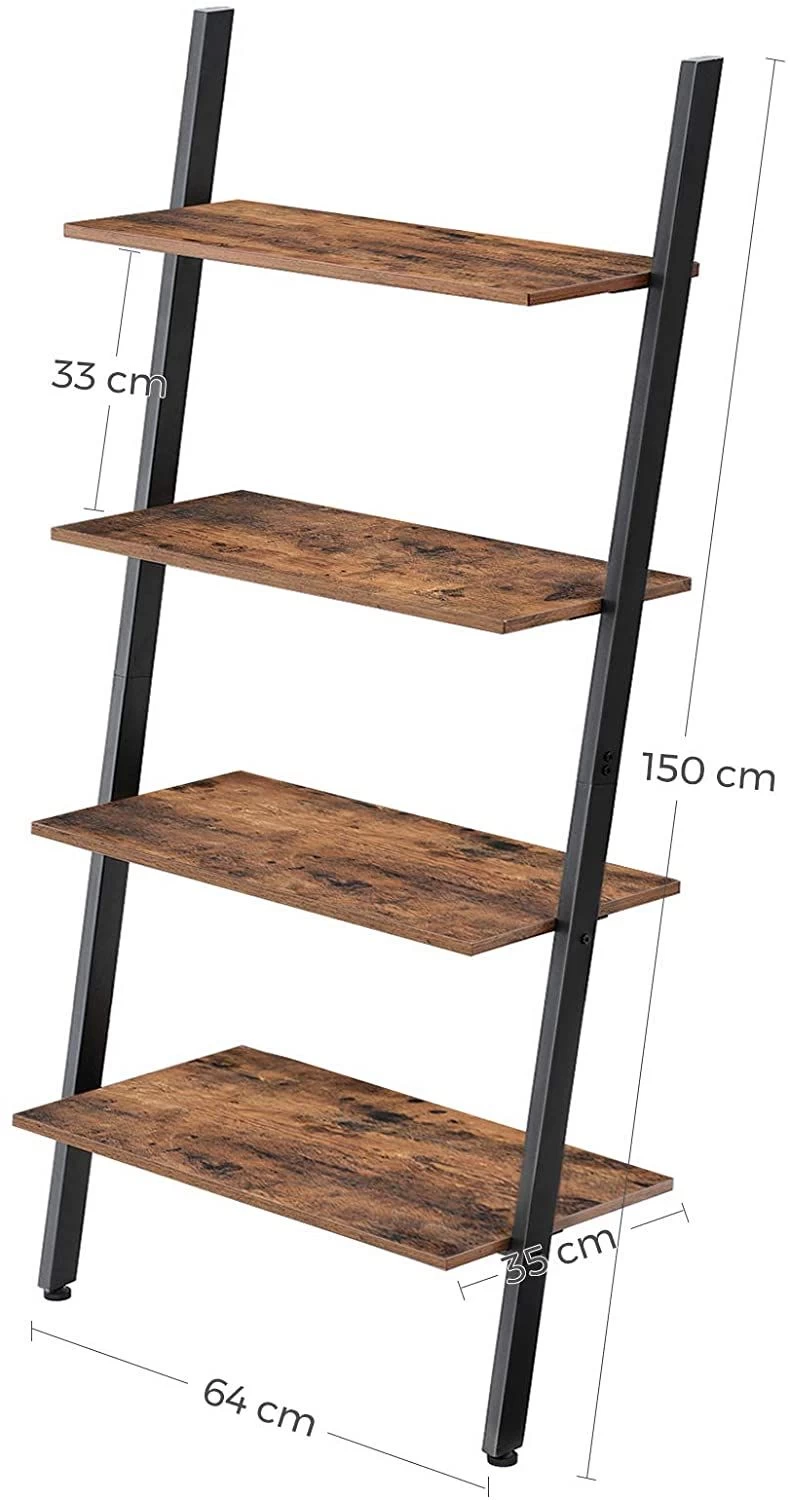 Ladderrek Leander 4 Legplanken - Rustiek Bruin/zwart 2 Ladderrek Leander 4 Legplanken - Rustiek Bruin/zwart - Afbeelding 2