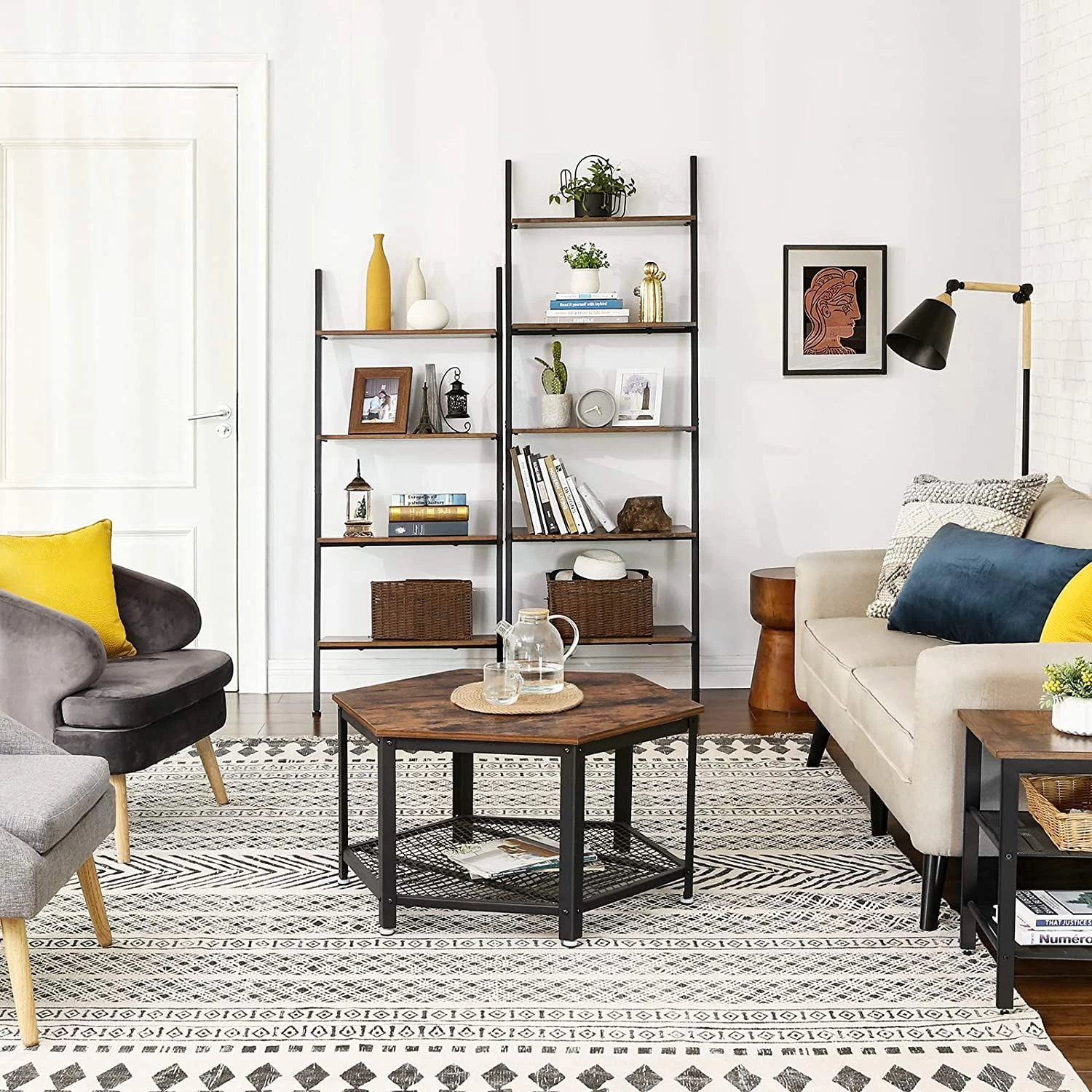 Ladderrek Leander 4 Legplanken - Rustiek Bruin/zwart 5 Ladderrek Leander 4 Legplanken - Rustiek Bruin/zwart - Afbeelding 5