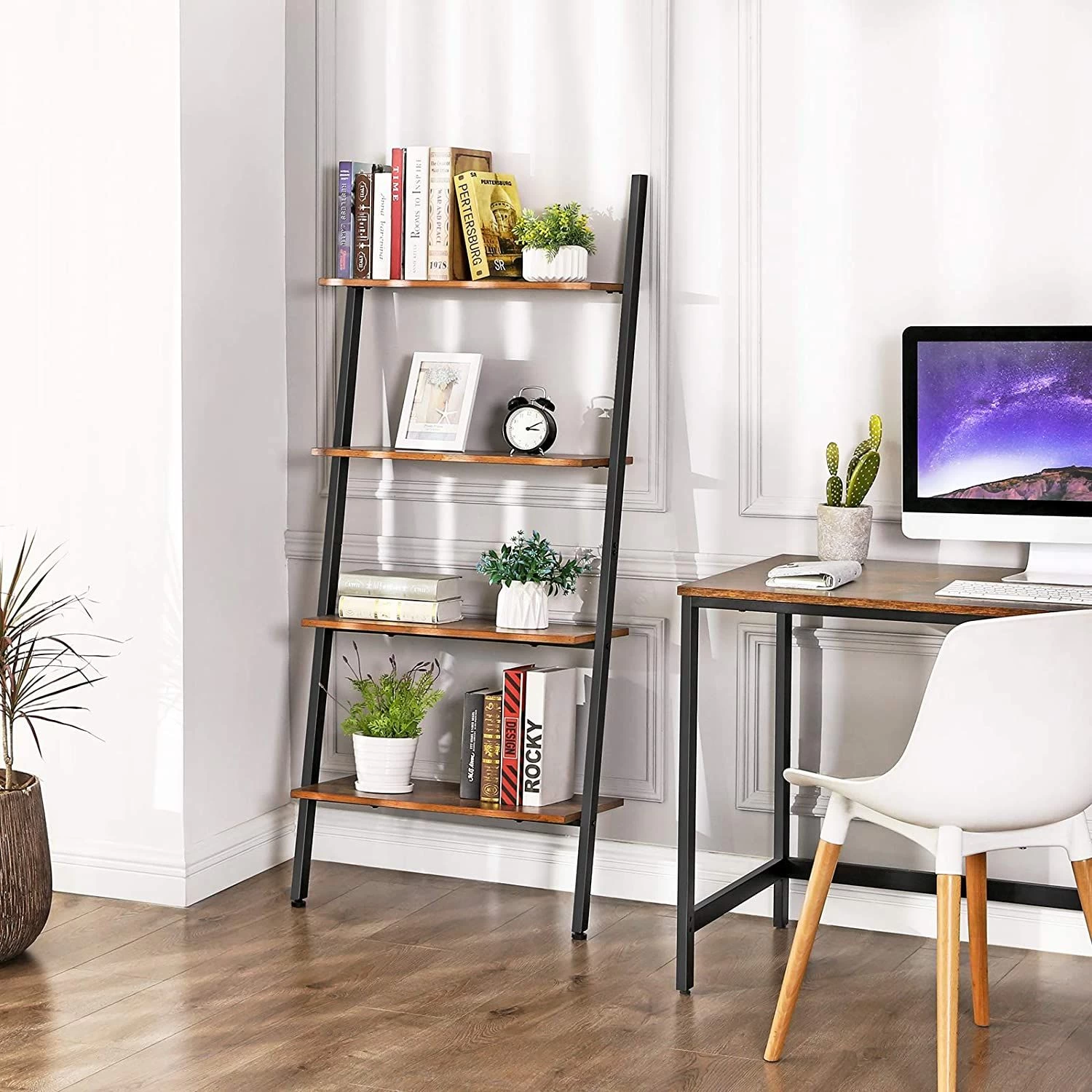 Ladderrek Leander 4 Legplanken - Rustiek Bruin/zwart 4 Ladderrek Leander 4 Legplanken - Rustiek Bruin/zwart - Afbeelding 4