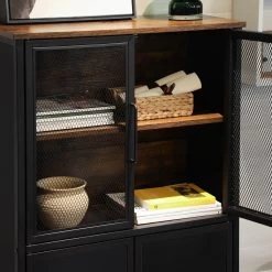 Vitrinekast Jaxx 4 Deuren - Rustiek Bruin/zwart -Collectie Woonkamermeubels LSC053B01 2 db34