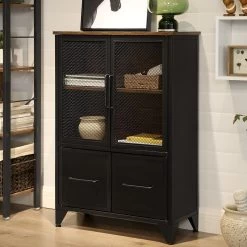 Vitrinekast Jaxx 4 Deuren - Rustiek Bruin/zwart