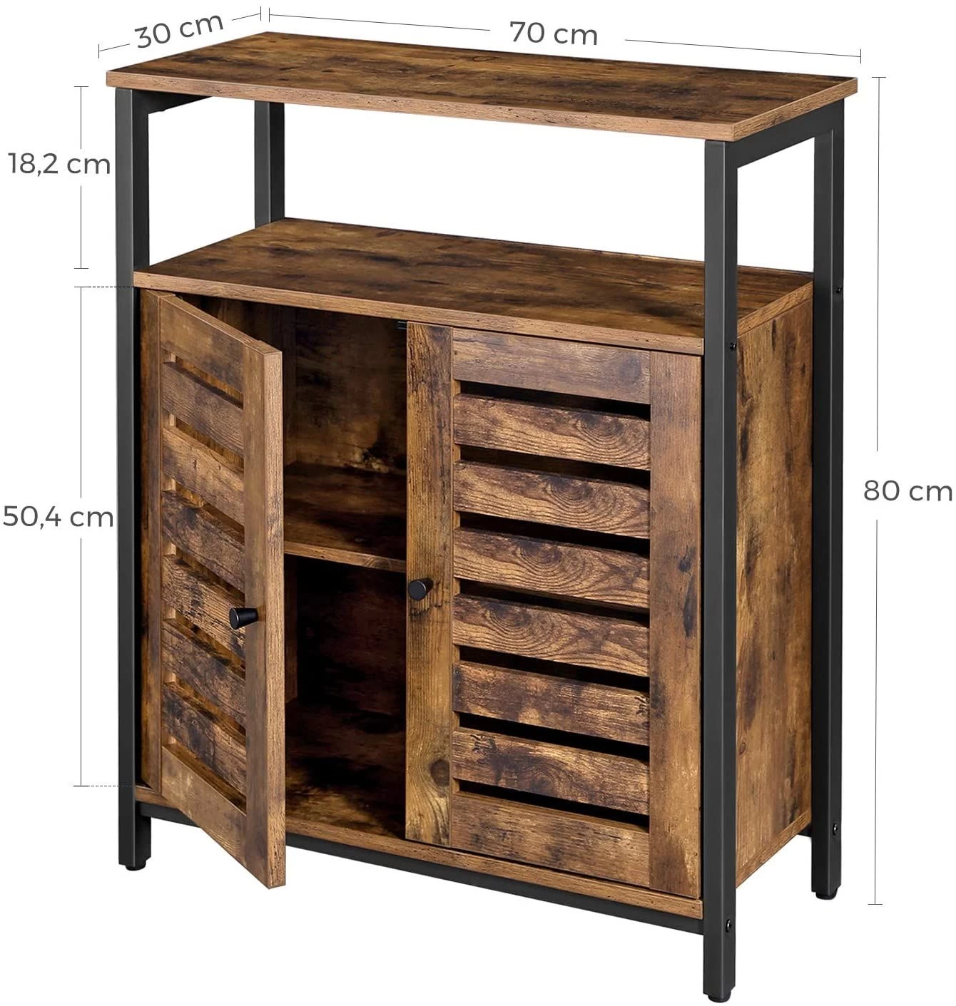 Bijzetkastje Lance 70cm 1 Legplank 2 Deuren - Rustiek Bruin/zwart 2 Bijzetkastje Lance 70cm 1 Legplank 2 Deuren - Rustiek Bruin/zwart - Afbeelding 2