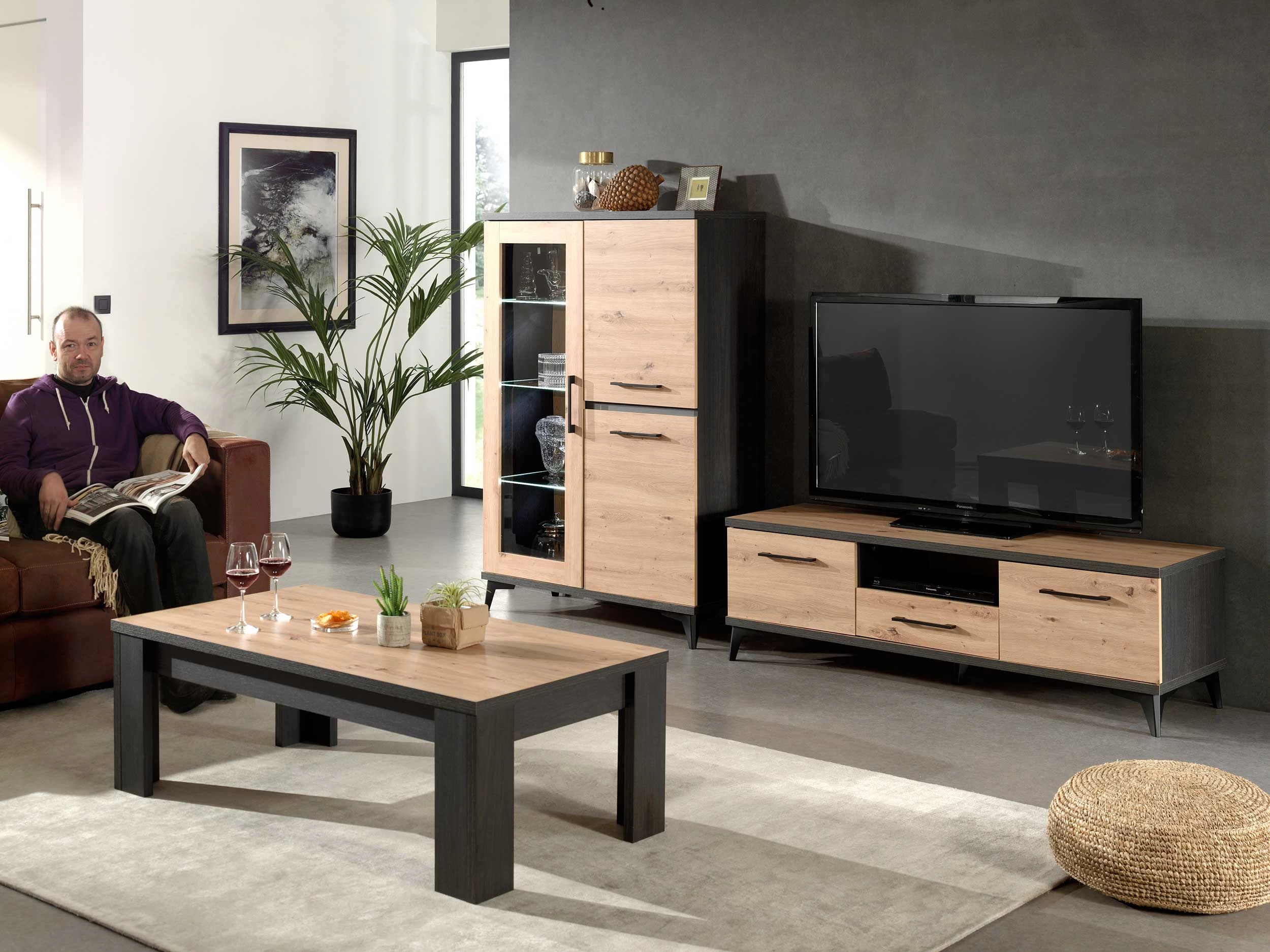 Salontafel Lodz 135x70 - Eik/zwart 2 Salontafel Lodz 135x70 - Eik/zwart - Afbeelding 2