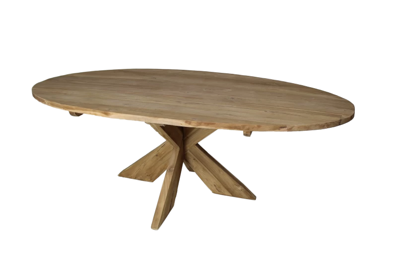 Eettafel Mosy 240x120cm Ovaal Met Kruispoot – Naturel/teak 6 Eettafel Mosy 240x120cm Ovaal Met Kruispoot – Naturel/teak - Afbeelding 6