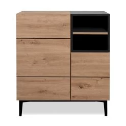 Commode Ted 80cm 2 Deuren - Eik/zwart -Collectie Woonkamermeubels Nola 01A Kommode frontal 8087