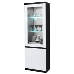 Vitrinekast Roma 2 Deuren Incl. Spot - Hoogglans Zwart/wit