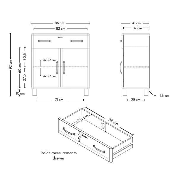 Bijzetkastje Malibu 2 Deuren 1 Lade - Rood 2 Bijzetkastje Malibu 2 Deuren 1 Lade - Rood - Afbeelding 2