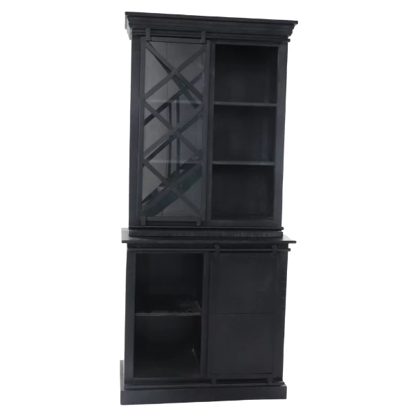 Vitrinekast Melbourne 95x45x195cm 3 Deuren & 3 Lades Mangohout - Zwart 3 Vitrinekast Melbourne 95x45x195cm 3 Deuren & 3 Lades Mangohout - Zwart - Afbeelding 3