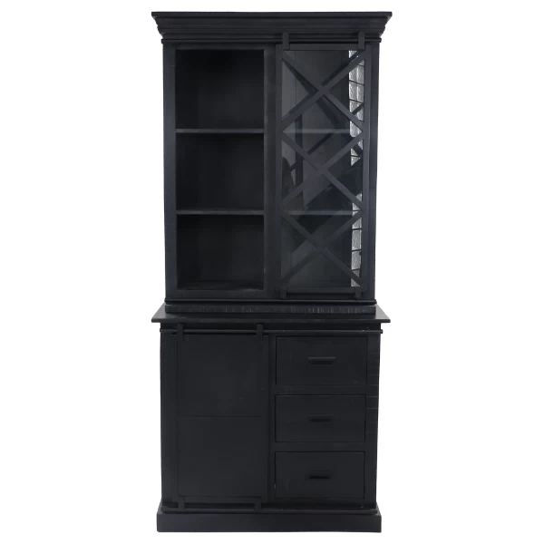 Vitrinekast Melbourne 95x45x195cm 3 Deuren & 3 Lades Mangohout - Zwart 4 Vitrinekast Melbourne 95x45x195cm 3 Deuren & 3 Lades Mangohout - Zwart - Afbeelding 4