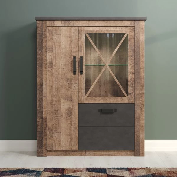 Vitrinekast Georgia | 114 X 38 X 142 Cm | Tobacco-Brown Oak-decor 1 Vitrinekast Georgia | 114 X 38 X 142 Cm | Tobacco-Brown Oak-decor