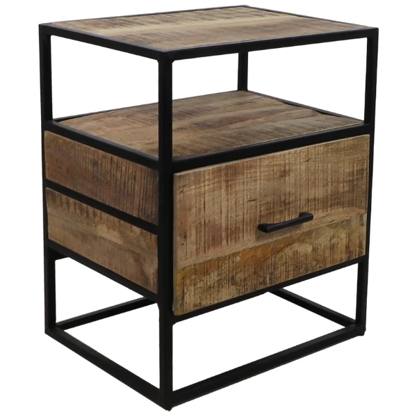 Nachtkastje Mitchell 45x35x55cm Mangohout - Naturel/zwart 4 Nachtkastje Mitchell 45x35x55cm Mangohout - Naturel/zwart - Afbeelding 4