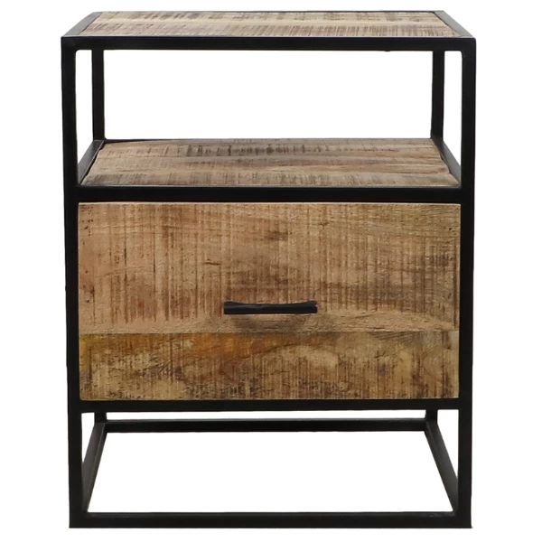 Nachtkastje Mitchell 45x35x55cm Mangohout - Naturel/zwart 1 Nachtkastje Mitchell 45x35x55cm Mangohout - Naturel/zwart