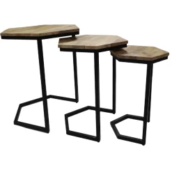 Bijzetttafel Shera Set Van 3 Zeshoekig Mangohout - Naturel/zwart -Collectie Woonkamermeubels Ontwerp zonder titel 47 7e6f