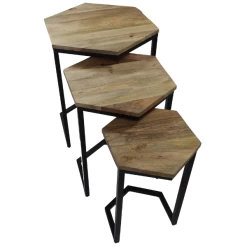 Bijzetttafel Shera Set Van 3 Zeshoekig Mangohout - Naturel/zwart -Collectie Woonkamermeubels Ontwerp zonder titel 49 ec1b