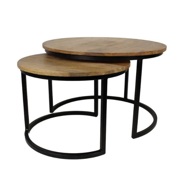 Set Van 2 Salontafels Ronin ø60cm Rond – Mangohout/ijzer 6 Set Van 2 Salontafels Ronin ø60cm Rond – Mangohout/ijzer - Afbeelding 6