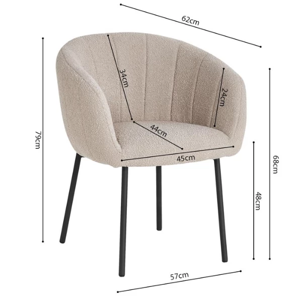 Stoel 'Sevilla' Bouclé Zand | Metalen Poten H-H 79 X B-L 57 X D-P 62 Cm 2 Stoel 'Sevilla' Bouclé Zand | Metalen Poten H-H 79 X B-L 57 X D-P 62 Cm - Afbeelding 2