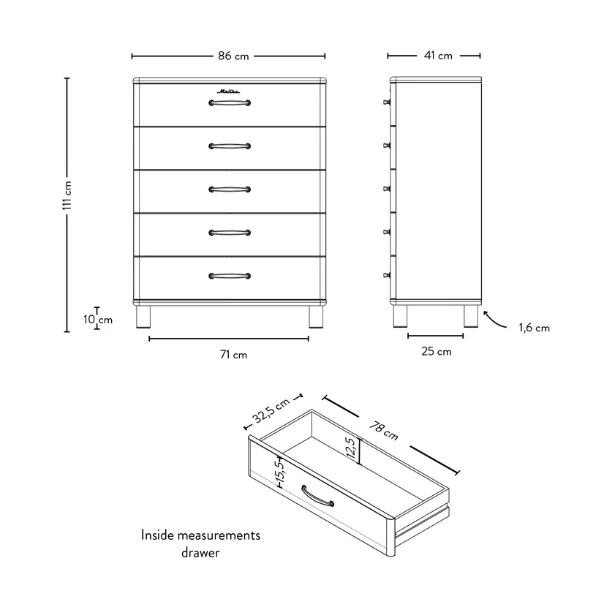 Ladekast Malibu 111,5 Cm Met 5 Lades - Laguneblauw 3 Ladekast Malibu 111,5 Cm Met 5 Lades - Laguneblauw - Afbeelding 3