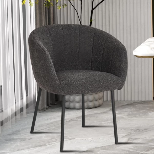 Stoel 'Sevilla' Bouclé Grijs | Metalen Poten H-H 79 X B-L 57 X D-P 62 Cm 8 Stoel 'Sevilla' Bouclé Grijs | Metalen Poten H-H 79 X B-L 57 X D-P 62 Cm - Afbeelding 8