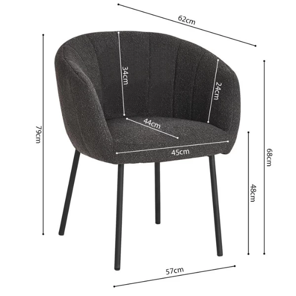 Stoel 'Sevilla' Bouclé Grijs | Metalen Poten H-H 79 X B-L 57 X D-P 62 Cm 2 Stoel 'Sevilla' Bouclé Grijs | Metalen Poten H-H 79 X B-L 57 X D-P 62 Cm - Afbeelding 2