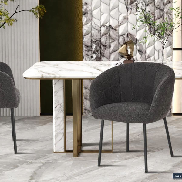 Stoel 'Sevilla' Bouclé Grijs | Metalen Poten H-H 79 X B-L 57 X D-P 62 Cm 3 Stoel 'Sevilla' Bouclé Grijs | Metalen Poten H-H 79 X B-L 57 X D-P 62 Cm - Afbeelding 3