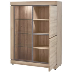 Vitrinekast Marina Met Ledverlichting 130cm, 2 Deuren - Naturel -Collectie Woonkamermeubels Ontwerp zonder titel 8 9b11