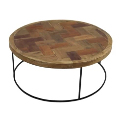 Salontafel Maher Rond ø80cm Visgraat - Zwart/teak